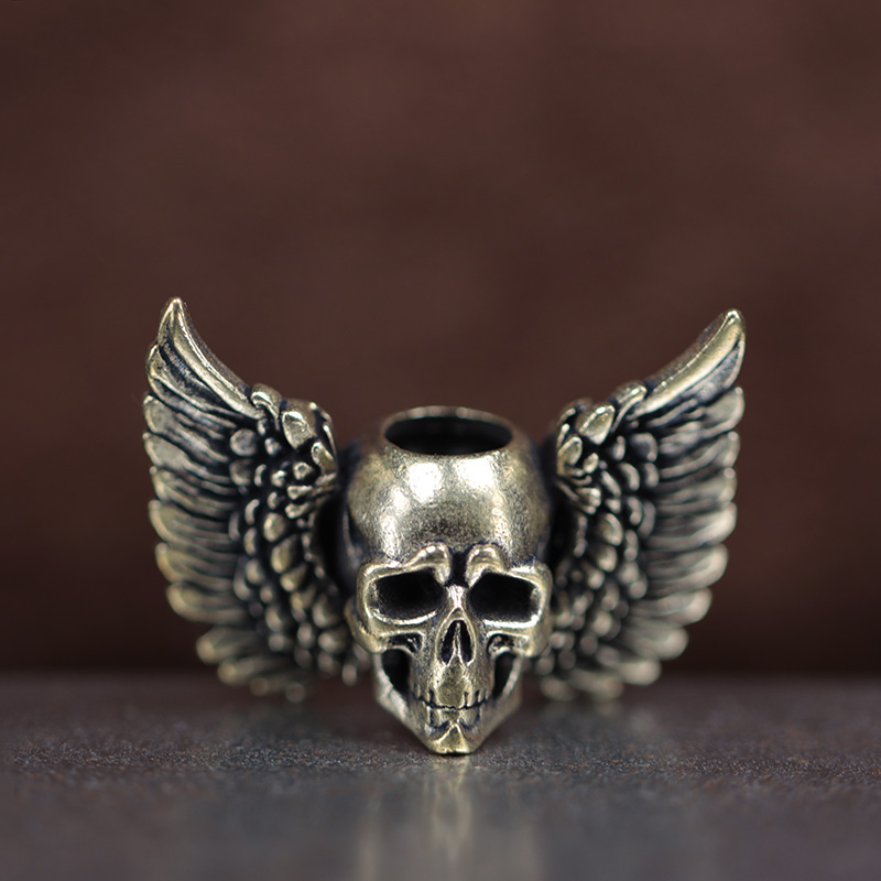 Paracord Bracelet - Winged Skull Brass Knife Beads EDC