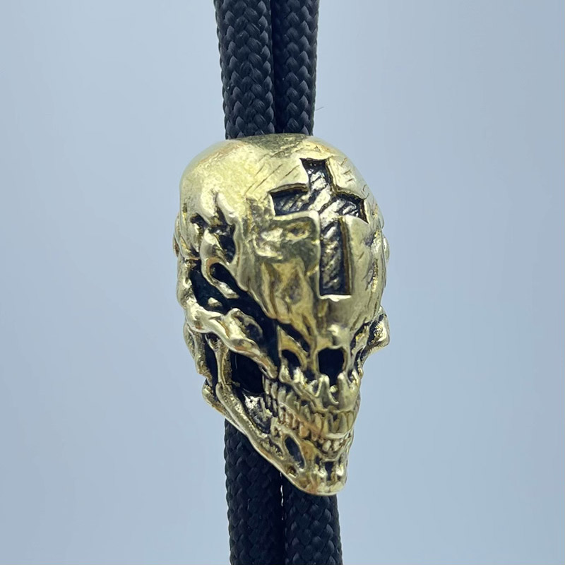 Paracord Bracelet - Brass Cross Skull Head Knife Beads