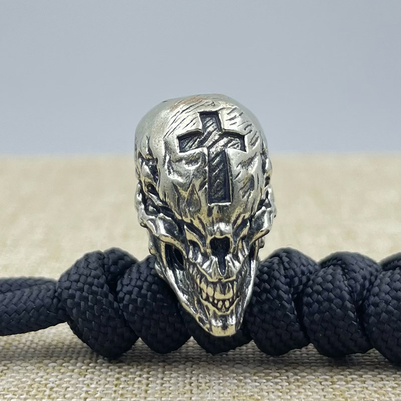 Brass Cross Skull Head Knife B - đánh giá và giá Paracord Bracelet